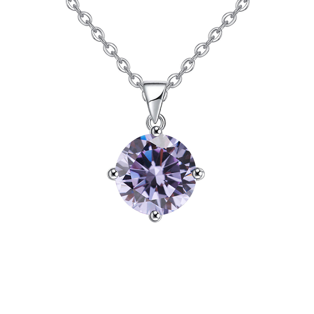 18K White Gold 1/2 Carat Created Alexandrite Round Stud Necklace Plated 18 inch