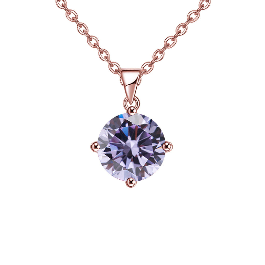 18K Rose Gold 1 Carat Created Alexandrite Round Stud Necklace Plated 18 inch