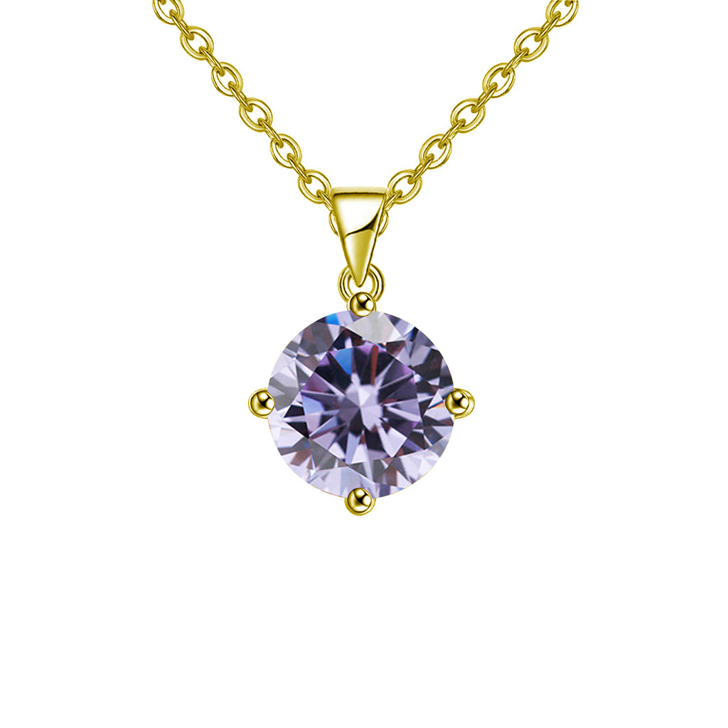 18k Yellow Gold 2 Carat Created Alexandrite Round Stud Necklace Plated 18 inch