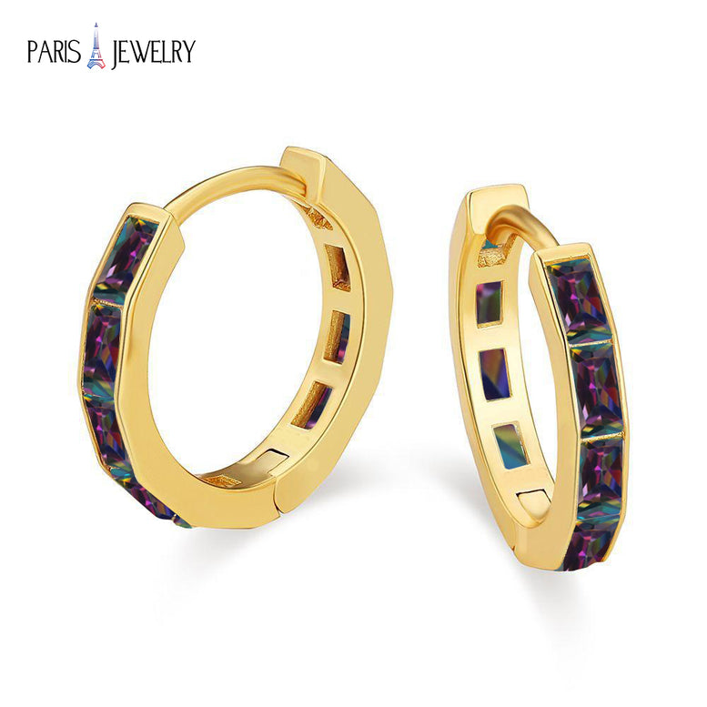 Paris Jewelry 18K Yellow Gold Created Mystic 3Ct Emerald Cut Huggie Hoop Earrings Plated