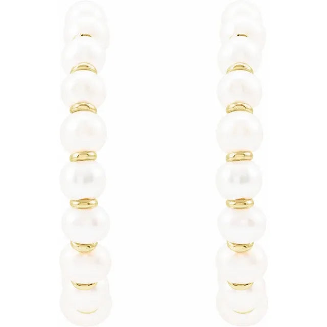 14K White Gold Cultured Freshwater Pearl Hoop Earrings