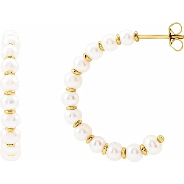 14K White Gold Cultured Freshwater Pearl Hoop Earrings