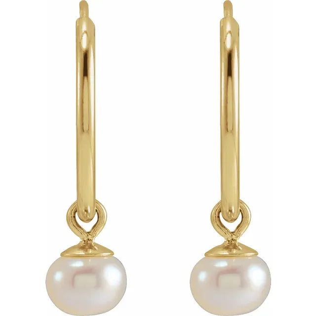 14K Yellow Gold Cultured Freshwater Pearl Huggie Earrings