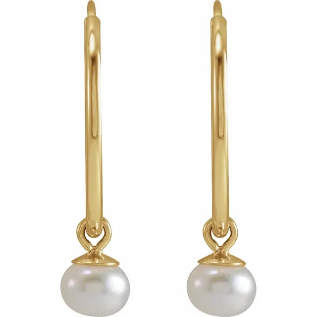 14K Yellow Gold Cultured Freshwater Pearl Huggie Earrings