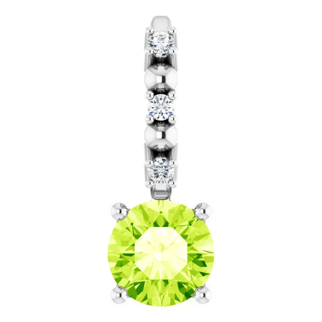 14K White Gold Imitation Peridot & .01 CTW Natural Diamond Charm/Pendant