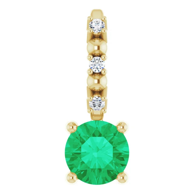 14K Yellow Gold Imitation Emerald & .01 CTW Natural Diamond Charm/Pendant