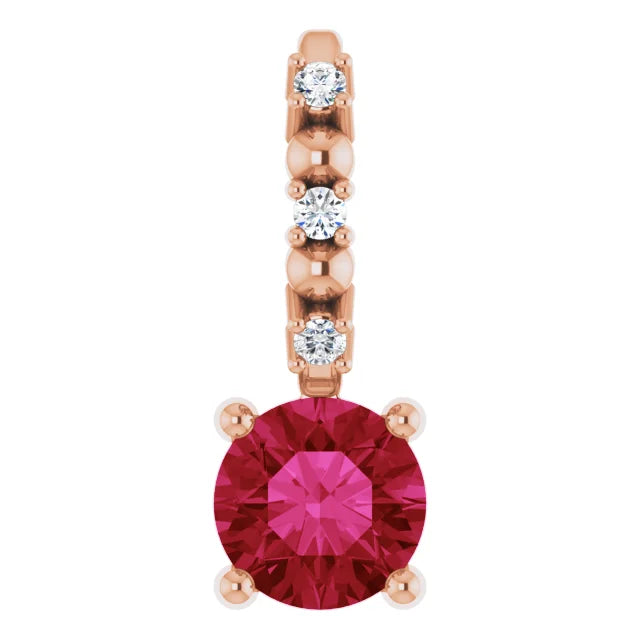 14K Rose Gold Imitation Ruby & .01 CTW Natural Diamond Charm/Pendant