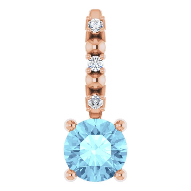 14K Rose Gold Imitation Aquamarine & .01 CTW Natural Diamond Charm/Pendant