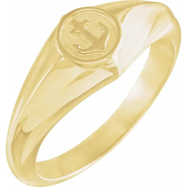 14K Yellow Gold Cross Anchor Ring