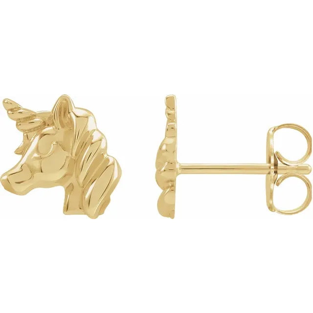 14K Yellow Gold Youth Unicorn Earrings