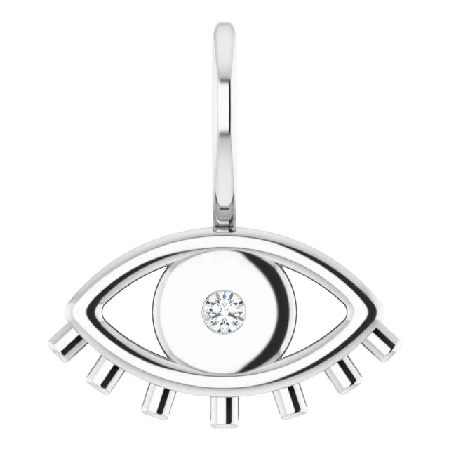 14K White Gold .02 CT Natural Diamond Evil Eye Charm/Pendant