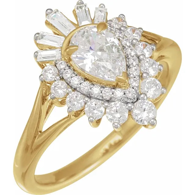 14K Yellow Gold 7x5 mm Pear 5/8 CTW Diamond Semi-Set Engagement Ring
