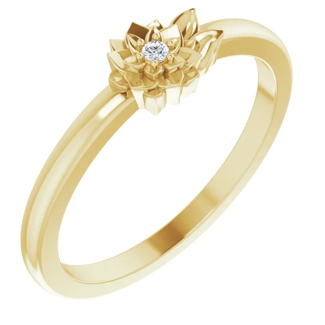 14K Yellow Gold .015 CT Diamond Flower Ring