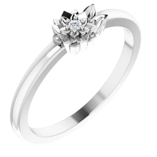 Sterling Silver .015 CT Diamond Flower Ring