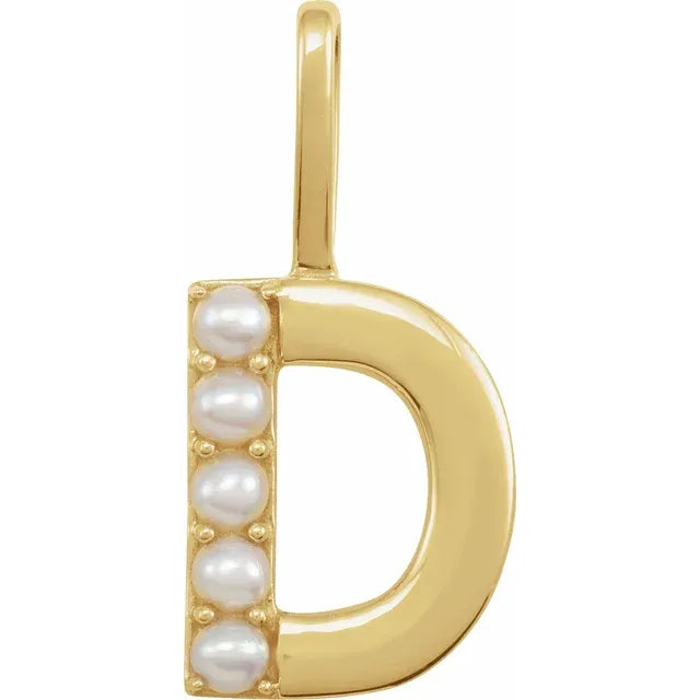14K Yellow Gold Cultured White Pearl Initial D Charm/Pendant