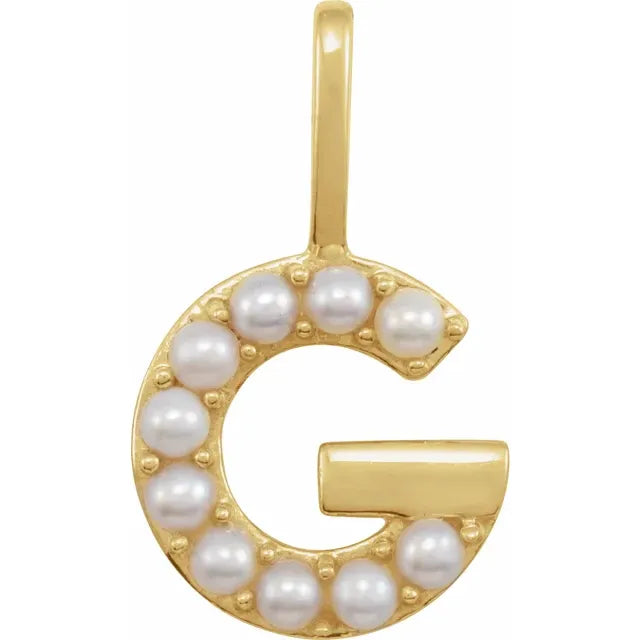 14K Yellow Gold Cultured White Pearl Initial G Charm/Pendant