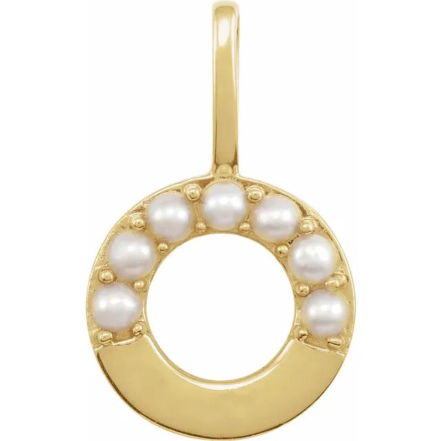 14K Yellow Gold Cultured White Pearl Initial O Charm/Pendant