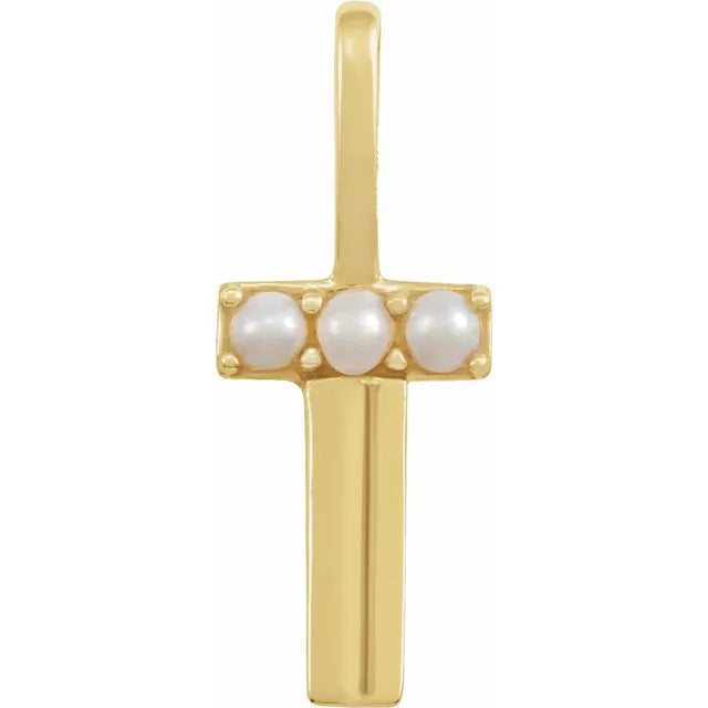 14K Yellow Gold Cultured White Pearl Initial T Charm/Pendant