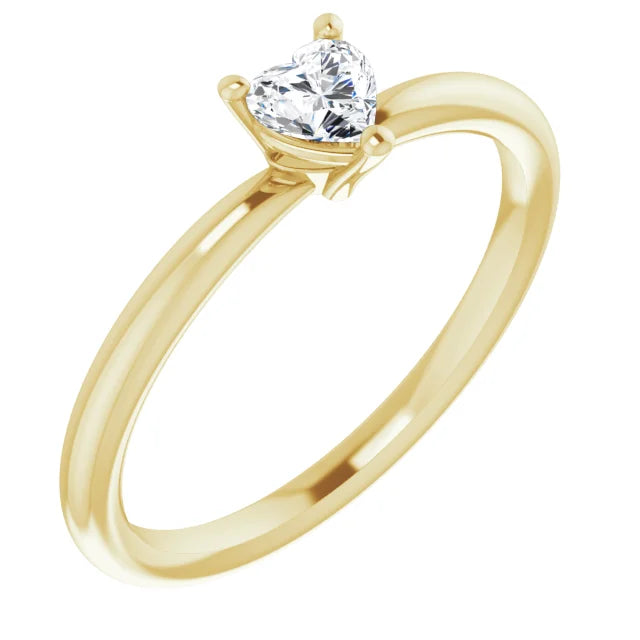 14K Yellow Gold Natural White Sapphire Heart Solitaire Ring
