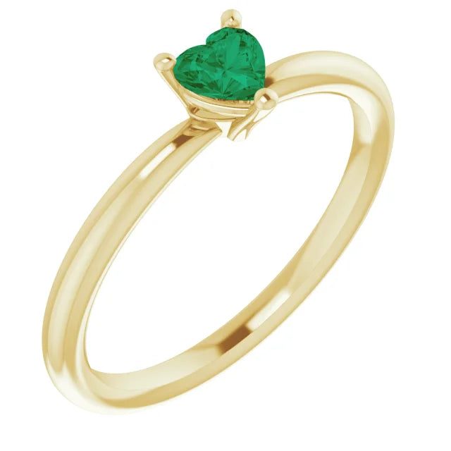 14K Yellow Gold Lab-Grown Emerald Solitaire Ring