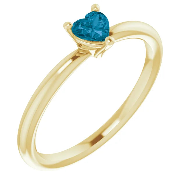 14K Yellow Gold Natural London Blue Topaz Heart Solitaire Ring