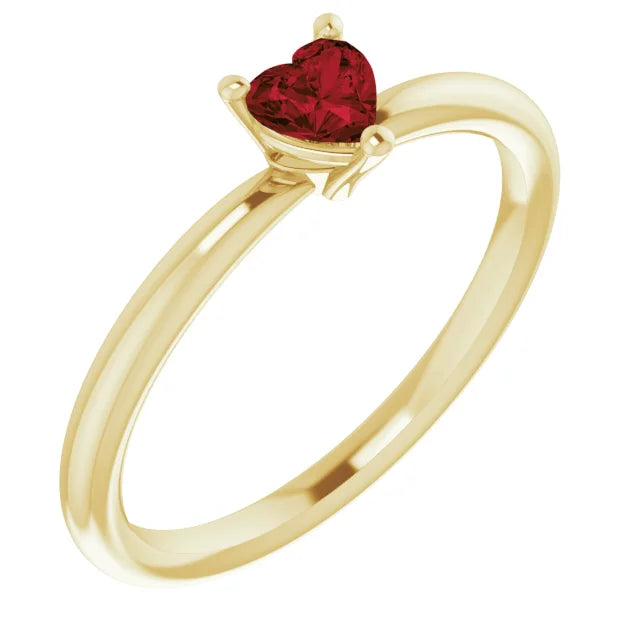 14K Yellow Gold Natural Mozambique Garnet Heart Solitaire Ring