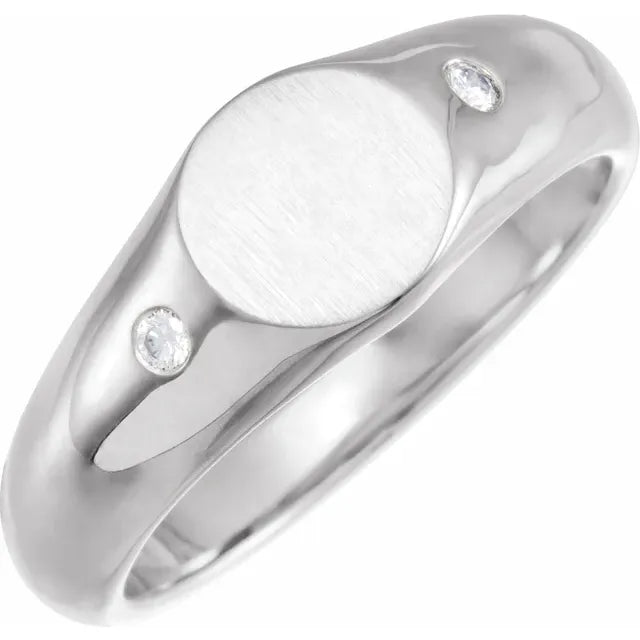 14K White Gold .06 CTW Natural Diamond Round Signet Ring