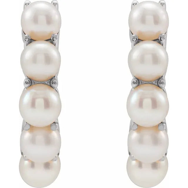 14K White Gold Cultured Freshwater Pearl Huggie Hoop Earrings