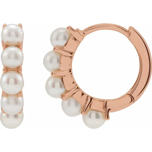 14K Rose Gold Cultured Freshwater Pearl Huggie Hoop Earrings