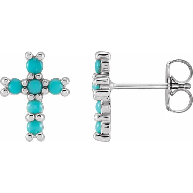 Sterling Silver Natural Turquoise Cross Earrings