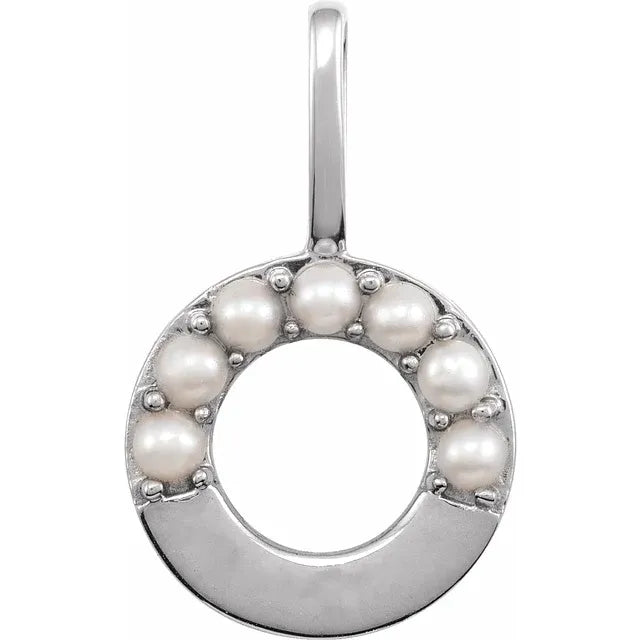 14K White Gold Cultured White Pearl Initial O Charm/Pendant