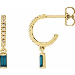 14K Yellow Gold Natural London Blue Topaz & .08 CTW Natural Diamond French-Set Hoop Earrings