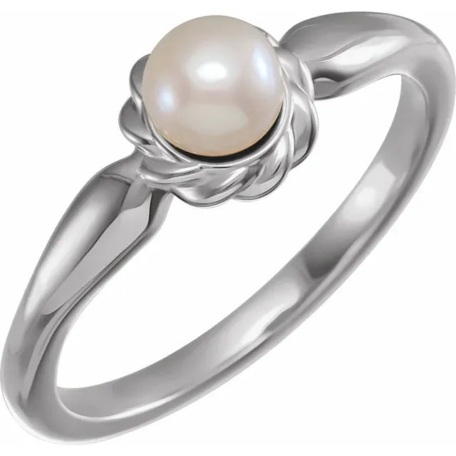 Sterling Silver 6-6.5 mm Cultured White Freshwater Pearl Ring