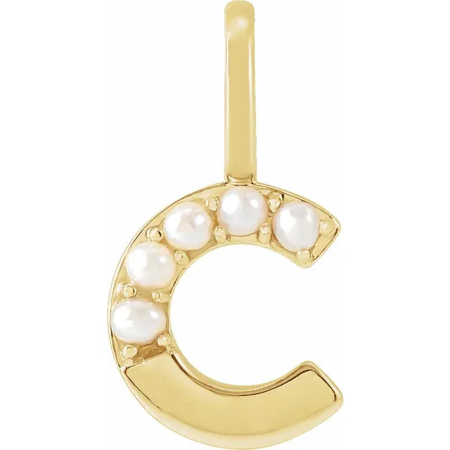 14K Yellow Gold Cultured White Pearl Initial C Charm/Pendant