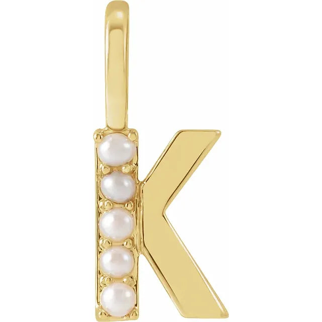 14K Yellow Gold Cultured White Pearl Initial K Charm/Pendant