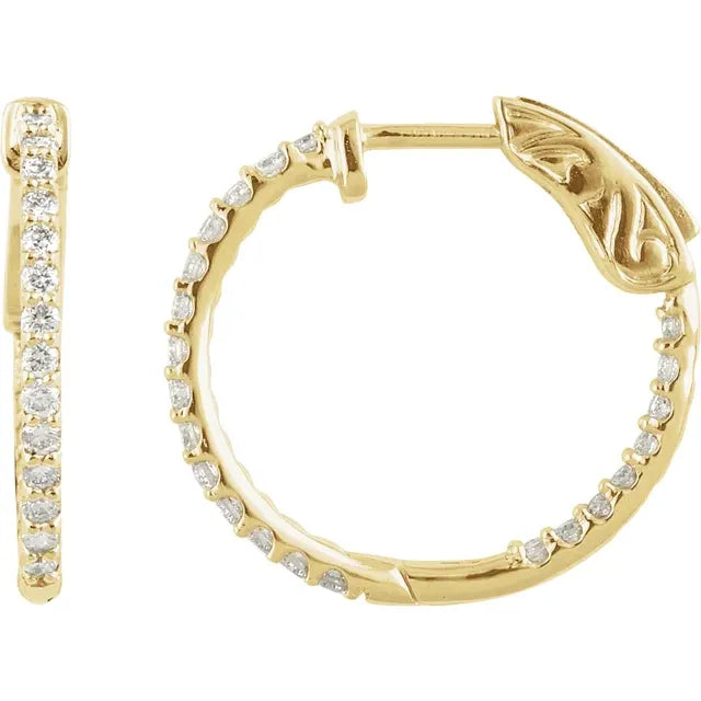 14K Yellow Gold 1 CTW Natural Diamond Inside-Outside Hinged Hoop Earrings