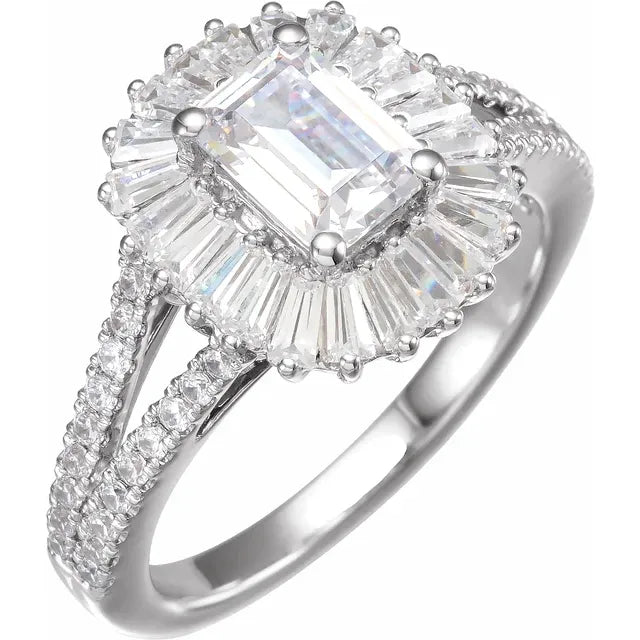 14K White Gold 7x5 mm Emerald 1 CTW Natural Diamond Semi-Set Engagement Ring