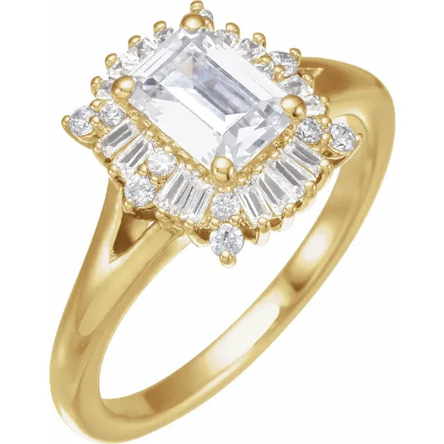 14K Yellow Gold 7x5 mm Emerald 3/8 CTW Diamond Semi-Set Halo-Style Engagement Ring