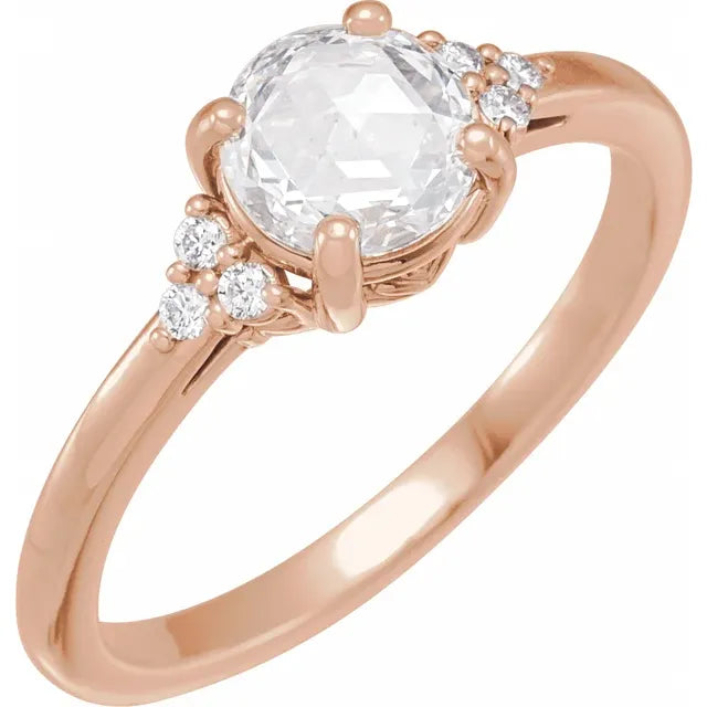 14K Rose Gold 6.5 mm Round .08 CTW Natural Diamond Semi-Set Engagement Ring