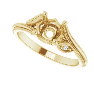 14K Yellow Gold Round .03 CTW Natural Diamond Semi-Set Nature Inspired Engagement Ring