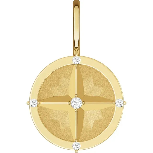 14K Yellow Gold .03 CTW Natural Diamond Compass Charm/Pendant
