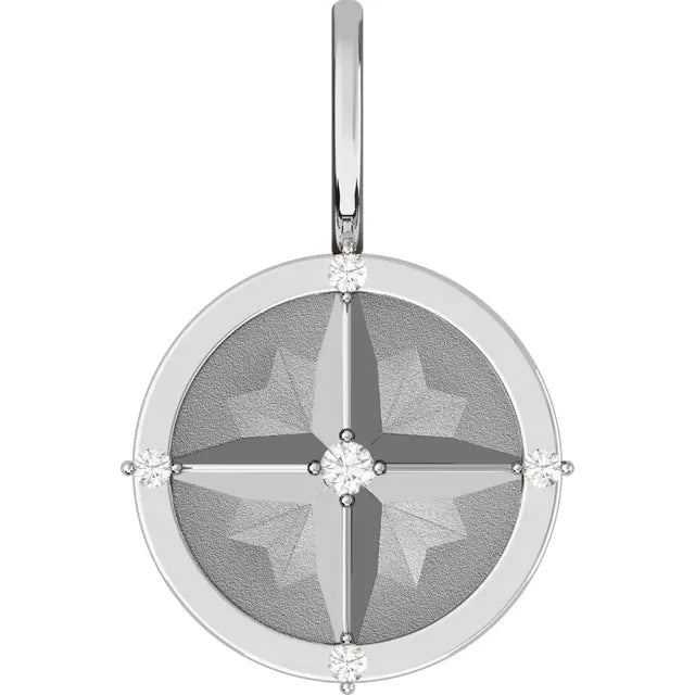 14K White Gold .03 CTW Natural Diamond Compass Charm/Pendant