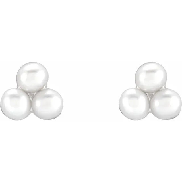 14K White Gold Cultured Freshwater Pearl Cluster Earrings