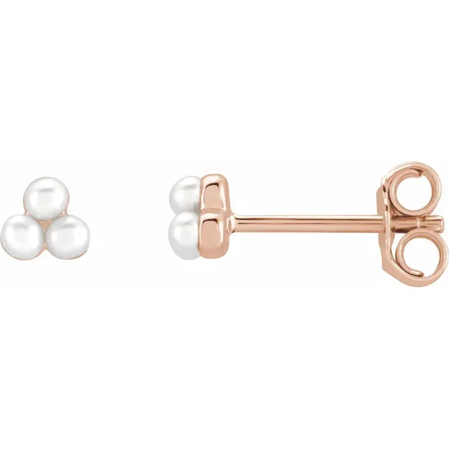 14K Rose Gold Cultured Freshwater Pearl Cluster Earrings