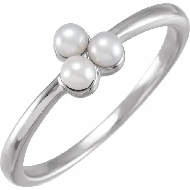 14K Yellow Gold 5-5.5 mm Cultured White Freshwater Pearl Ring