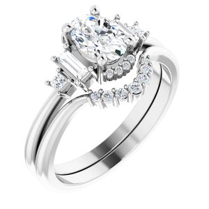 14K White Gold Oval 1/5 CTW Natural Diamond Semi-Set Engagement Ring