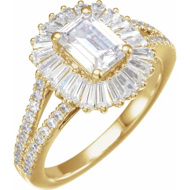 14K Yellow Gold 7x5 mm Emerald 1 CTW Natural Diamond Semi-Set Engagement Ring