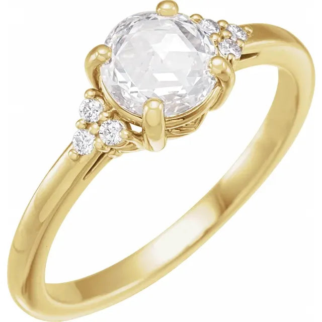 14K Yellow Gold 6.5 mm Round .08 CTW Natural Diamond Semi-Set Engagement Ring