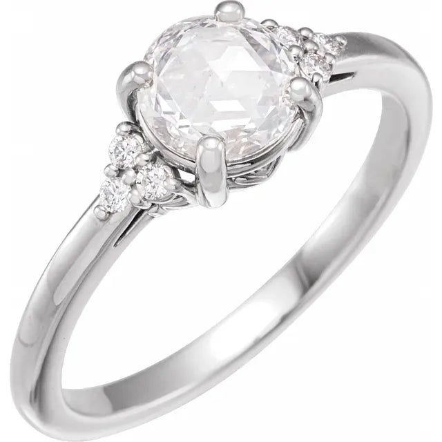 14K White Gold 6.5 mm Round .08 CTW Natural Diamond Semi-Set Engagement Ring