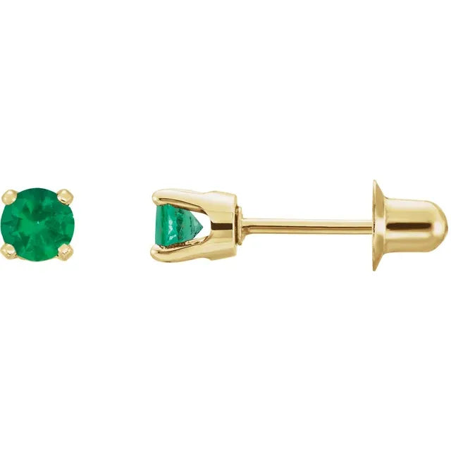 14K Yellow Gold Natural Emerald Earrings
